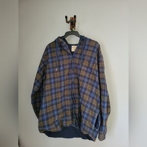Red Head Brand Co Mens Size XL Hooded Flannel Shirt Jacket Blue Brown